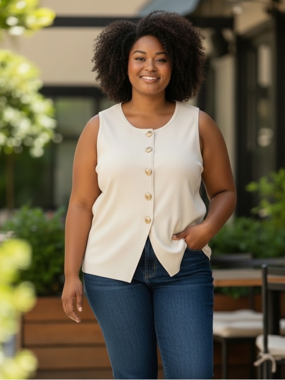 Primark Cream Button-Front Knit Tank Top